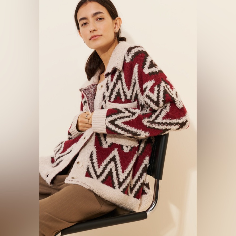 Flat White Button Up Sherpa Jacket - image 1